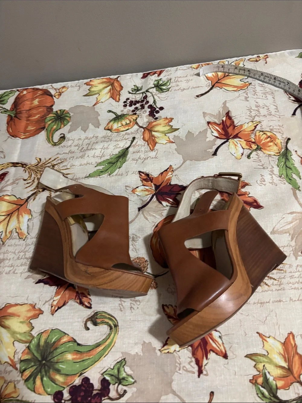 Michael Kors Cognac Leather Peep-Toe Platform Sandals